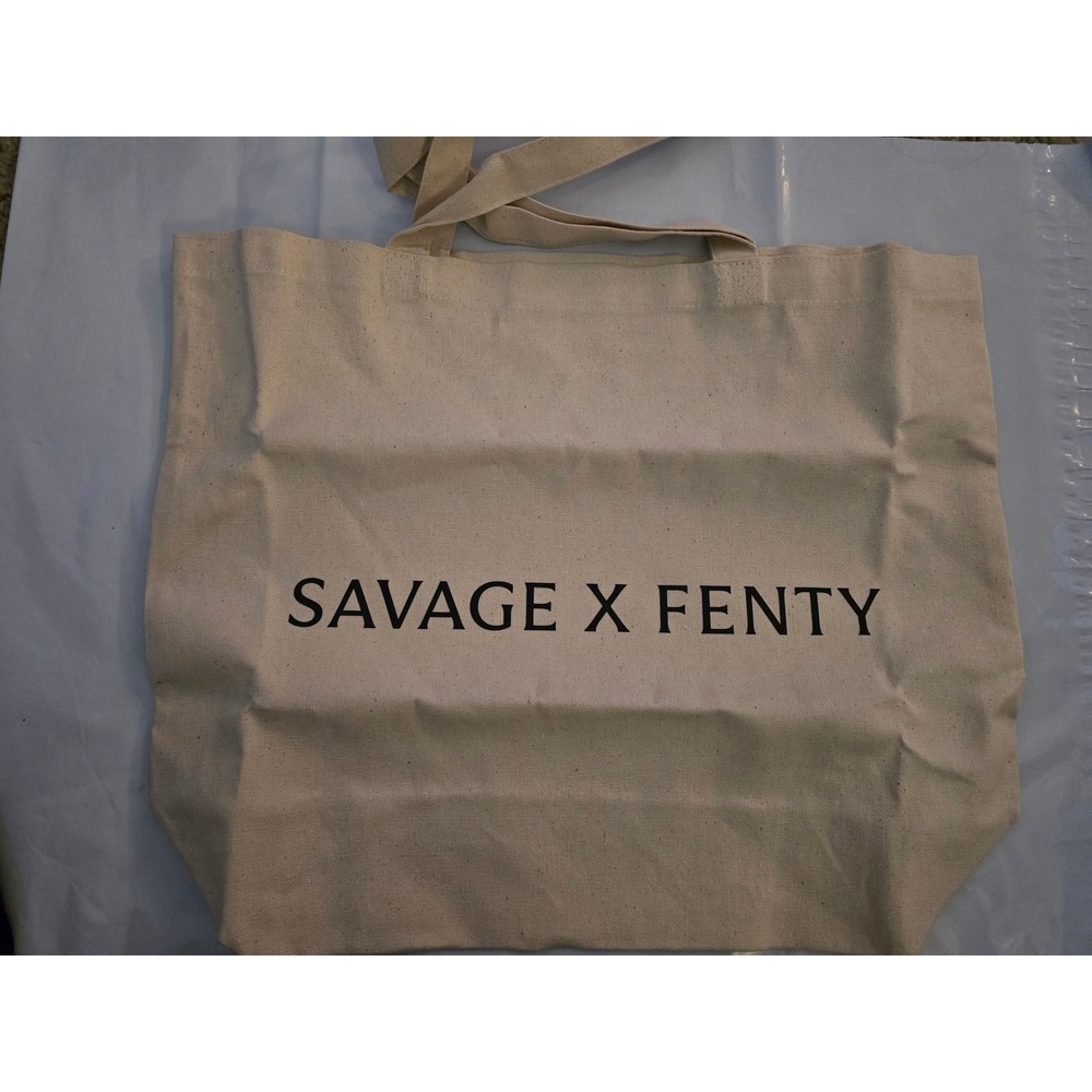 Savage X Fenty Canvas Tote Bag Cream Black Logo Reusable Shopper Large